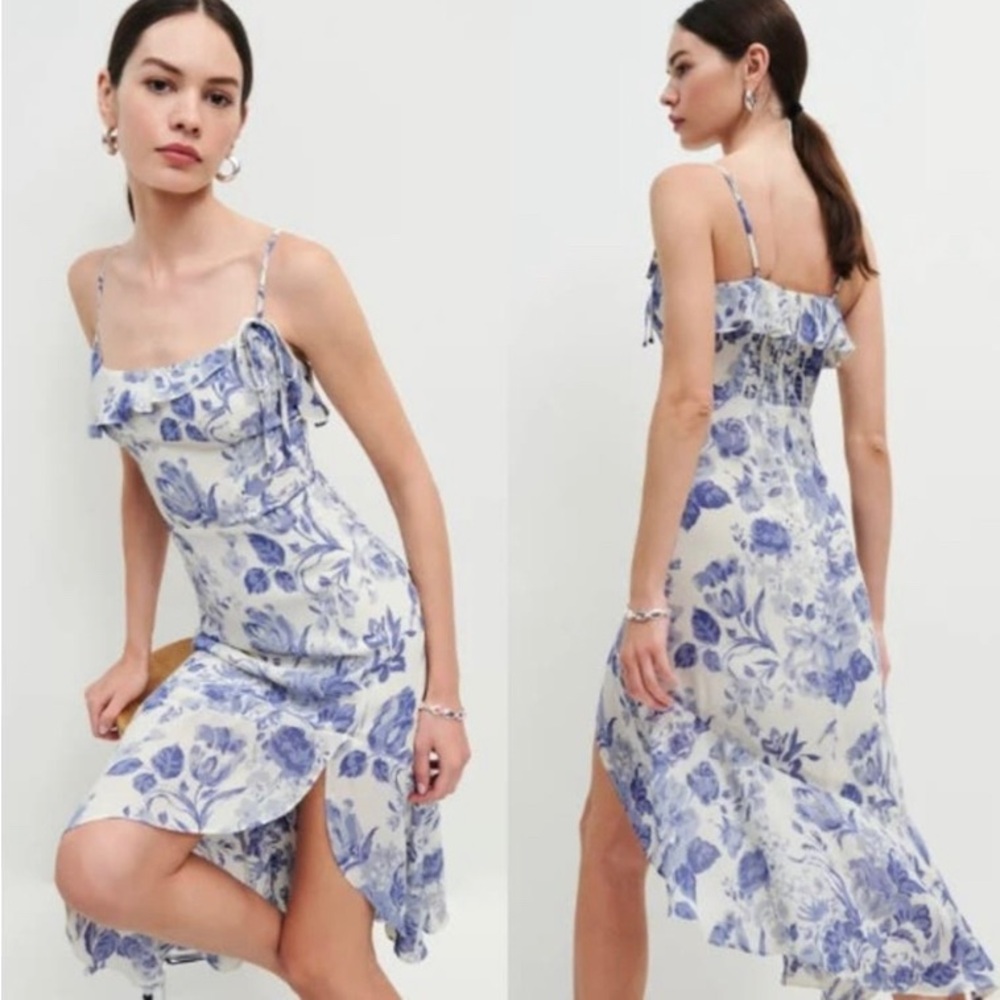 NWT Reformation Liana dress Georgette asymmetric ruffle him floral Lucerne Sz 12